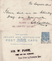 NEW ZEALAND 1892 POSTCARD SENT FROM WELLINGTON - Covers & Documents