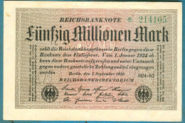 50000000 Mark 1.9.1923 Serie MM-62 Wmk. Hakensterne - 50 Mio. Mark