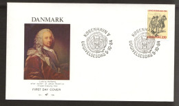 TEATRO THEATER TEATR THEATRE HISTORY HOLBERG DENMARK DANMARK DÄNEMARK 1972 Mi 530 FDC Actors Satire  SLANIA - Théâtre