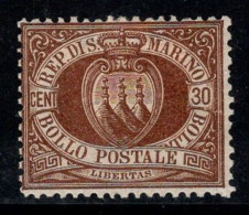 Saint-Marin 1877 Sass. 6 Neuf * MH 80% 30 Cents. Armoiries - Unused Stamps