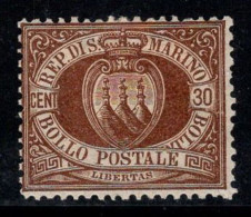 Saint-Marin 1877 Sass. 6 Neuf * MH 80% 30 Cents. Armoiries - Ungebraucht