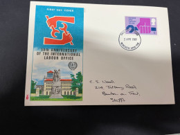 15-12-2023 (2 W 14) Australia + UK (2 FDC Cover) ILO - Internatioanl Labour Organisation 50th Anniversary - ILO