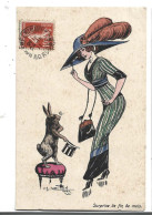 ILLUSTRATEUR - NAILLOD - Surprise De Fin De Mois Femme Grand Chapeau Avec Lapin Tenant Chapeau Bon état - Naillod