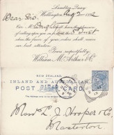 NEW ZEALAND 1892 POSTCARD SENT FROM WELLINGTON - Covers & Documents