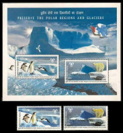 India 2009 Polar Regions And Glaciers Dolphins Polar Bear Stamps Set 2v Stamp + Miniature Sheet MNH As Per Scan - Nuevos