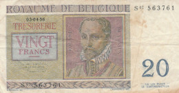 BANCONOTA BELGIO 1956 20 FRANCHI VF (KP691 - 20 Francs