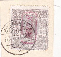 Germany WW1 Occupation In Romania 1917 MViR 10 BANI FISCAL POSTAGE USED FRAGMENT RARE! - Occupations
