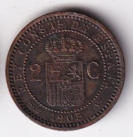 MONEDA DE ESPAÑA DE 2 CENTIMOS DEL AÑO 1905 (COIN) ALFONSO XIII - First Minting