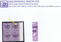 Ireland 1922-23 Thom Saorstát 3-line Overprint In Blue-black On 3d Violet, Error "Accent Missing" R15/12, Error Is Unmou - Neufs