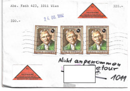 1199u: Österreich 1992, Richard Kuhn, Chemie- Nobelpreisträger, Nachnahme- Mehrfachfrankatur - Chemie