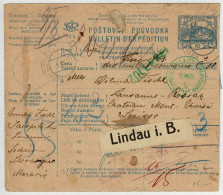 Tschechoslowakei / Ceskoslovensko 1920, Paketkarte Montchoisi Lausanne (Schweiz), Etikette Lindau, Hof, Zoll Romanshorn - Unclassified