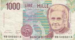 BANCONOTA ITALIA 1000 LIRE MONTESSORI -VF (Z1534 - 1000 Lire