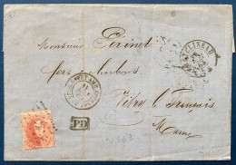 LETTRE N°16C 40c Rouge Oblit GC N°78 De CHATELINEAU + Càd Entrée " BELG.GIV./ AMB.EPERNAY A " Pour  VITRY LE FRANCOIS - 1863-1864 Médaillons (13/16)