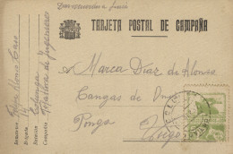Tarjeta De Campaña Circulada De Colunga A Ponga (Asturias), El 29/9/37. Franqueo Con Sello De Asturias Y León. - Republicans Censor Marks