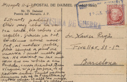 T.P. De Daimiel (Ciudad Real) A Barcelona, El 11/6/38. Marca "Correo De Campaña" Y "Censura De Guerra". - Republicans Censor Marks