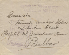 Carta Circulada De Zaragoza A Bilbao, El 24/10/1938. Marcas De Franquicia Y Censura "Auditoría Del Ejército De  - Republicans Censor Marks