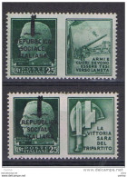 R.S.I.:  1944  PROPAGANDA  DI  GUERRA  -  25 C. VERDE  N. -  2  VALORI  -  SASS. 26 + 28 - War Propaganda