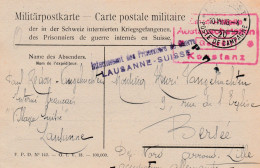 Milit.postkaart "Internement LAUSANNE-SUISSE" Met Censuur Konstanz In Kader - Kriegsgefangenschaft