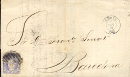 Año 1870 Edifil 107 Alegoria Carta Matasellos Rejilla Cifra 3 Cadiz Marcos Cuesta - Briefe U. Dokumente
