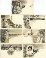 Jugendstil - Kpl. 7er-Serie WOCHENTAGE MONTAG-SONNTAG Künstler-Serie Sign. H.FRÜNDT 1899 I Art Nouveau - Andere & Zonder Classificatie