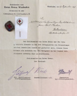 Rotes Kreuz Ehren-Nadel Für Treue Dienste Im 1. WK Mit Anschreiben Des Kreiskomitees Vom 27.9.1917 Und Mitglieds-Abzeich - Croix-Rouge