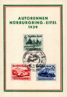 NS-GEDENKBLATT WK II - AUTORENNEN NÜRBURG,Eifel S-o 1939 Mit Entspr. So-Marken (DR 695-97) I - War 1939-45