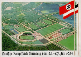 Propaganda WK II Nürnberg Festkarte Deutsche Kampfspiele Vom 23.-29.Juli 1934 Gesamtansicht Des Stadions I-II - War 1939-45