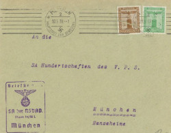 SA Der NSDAP Sturm 14/16 L München Brief Mit Partei-Dienstmarken II (rechts Verkürzt) - Oorlog 1939-45