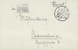 SS WK II Feldpost Nr. 24369 Abs. Oberscharführer Mühlenkamp, Hans SS-Standarte Germania 30285 O. Brief - Oorlog 1939-45