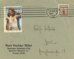 BDM Bund Deutscher Mädel Dienstbrief Parteidienstmarke EF Untergau Hannover 74 Mit Vignette 1938 - Guerre 1939-45