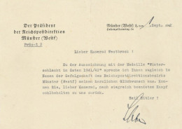 WK II Dokumente Glückwunschschreiben Zur Auszeichnung Mit Der Medaille Winterschlacht Im Osten 1941-42 1.09.1942 I-II (M - Oorlog 1939-45