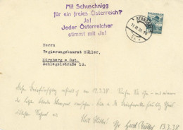 Antipropaganda WK II Österreichischer Antideutscher Propagandastempel Auf Briefvorderseite Vom 11.3.1938 (Tag Des Einmar - War 1939-45