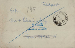 Feldpost WK II An FP 07912 Zweizeiler ZURÜCK Postdienst Eingestellt - Oorlog 1939-45