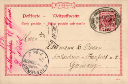 Marine Schiffspost Deutsch-Amerikanische Seepost Bremen-New York Auf Auslands-Ganzsache 1896 I-II (leichte Verfärbung) - Oorlog 1914-18