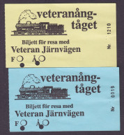 Sweden Railway Bahn Chemin 2x Veteranångtåget Biljett För Resa Med Veteran Järnvägen (Both Ways) (2 Scans) - Europa