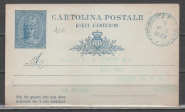 San Marino 1892 - Cartolina Postale 10 C. - Viaggiata Per L'Australia - Interi Postali