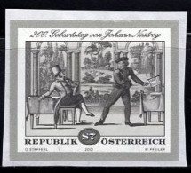 AUSTRIA(2001) Johann Nestroy. Black Print. Scott No 1853. - Proeven & Herdruk