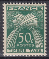 TIMBRE FRANCE TAXE GERBES 50c VERT N° 80 NEUVE ** GOMME SANS CHARNIERE - TB CENTRE - 1960-.... Neufs