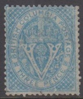1865. BRITISH COLUMBIA & VANCOUVER ISLAND. V & Crown THREE CENTS. Perf. 14. On Very Thin Paper. No Gum. Fi... - JF539420 - Unused Stamps