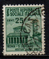 1944 Repubblica Sociale: Monumenti Distrutti - 2ª Emissione 25 Cent. Usato - Used