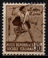 1944 Repubblica Sociale: Monumenti Distrutti - 2ª Emis. 30 Cent. Senza Filigrana - Oblitérés