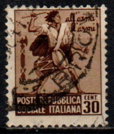 1944 Repubblica Sociale: Monumenti Distrutti - 1ª Emis. 30 Cent. Con Filigrana - Oblitérés