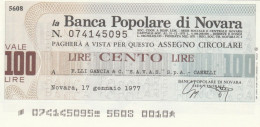 MINIASSEGNO BANCA POPOLARE NOVARA 100 L. GANCIA (A419---FDS - [10] Checks And Mini-checks