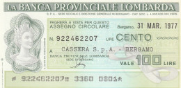 MINIASSEGNO BANCA PROV LOMBARDA 100 L. CASSERA (A264---FDS - [10] Chèques