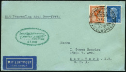 KATAPULTPOST 54b BRIEF, 4.7.1931, &quot,Europa&quot, - New York, Seepostaufgabe, Prachtbrief - Brieven En Documenten