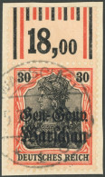 DEUTSCHE POST IN POLEN 14aWOR BrfStk, 1916, 30 Pf. Dunkelrotorange/schwarz Auf Hellchromgelb, Aufdruck Glänzend, Walzend - Bezetting 1914-18