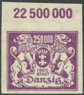 FREIE STADT DANZIG 156U , 1923, 250000 M. Schwärzlichpurpurviolett, Ungezähnt, Postfrisch, Pracht, Gepr. Schuler, Mi. 12 - Other & Unclassified