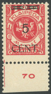 MEMELGEBIET 180IV , 1923, 5 C. Auf 100 M. Dunkelrosa, Type IV, Unterrandstück, Postfrisch, Pracht, Mi. 195.- - Memelland 1923