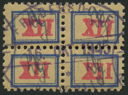 FREDERSDORF Sp 109b VB O, 1945, XII Pf., Rahmengröße 14x9.5 Mm, Wertziffer Mittelrosa, Mit Signum, Im Viererblock, Prach - Private & Lokale Post