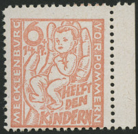 MECKLENBURG-VORPOMMERN 26b , 1945, 6 Pf. Hellrötlichorange Kinderhilfe, Pracht, Gepr. Kramp, Mi. 160.- - Andere & Zonder Classificatie